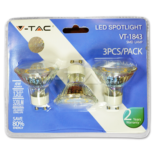 LED лампочка - LED Spotlight - 4W GU10 Glass Cup 4500K /Blister Pack 3pcs/
